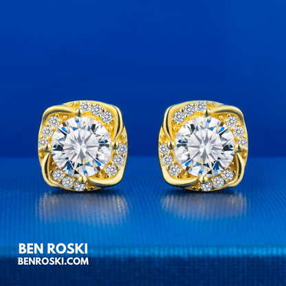 Moissanite Halo Stud Earrings Sterling Silver or Gold/Rose Gold Plated | VVS Moissanite | GRA Certified