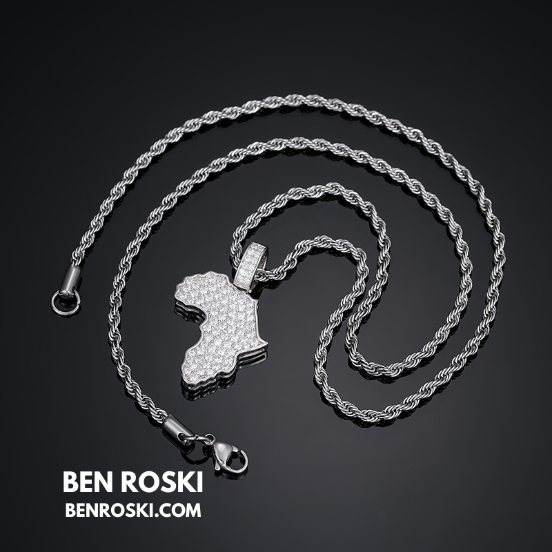 Africa Map Moissanite Pendant Sterling Silver or Gold/Rose Gold Plated | VVS Moissanite | GRA Certified