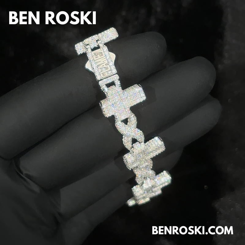 Iced Cross Moissanite Bracelet – 15MM | 7 &8-Inch | Solid 925 Sterling Silver | GRA Certified | Gold & Rose Gold Plated Variants