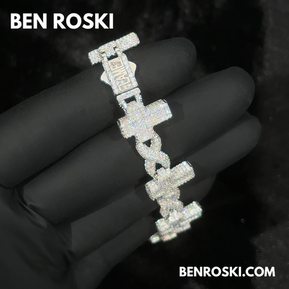 Iced Cross Moissanite Bracelet – 15MM | 7 &8-Inch | Solid 925 Sterling Silver | GRA Certified | Gold & Rose Gold Plated Variants