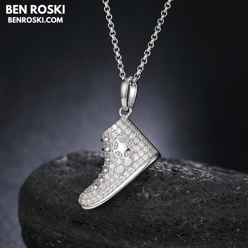 Sneaker Pendant Sterling Silver or Gold / Rose Gold Plated | VVS Moissanite | GRA Certified