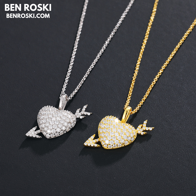 Heart Arrow Moissanite Pendant Sterling Silver, Gold & Rose Gold | VVS Moissanite | GRA Certified