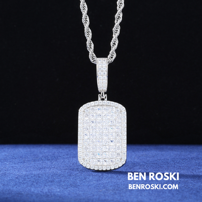 Iced Moissanite Rectangular Pendant Sterling Silver, Gold or Rose Gold Plated | VVS Moissanite | GRA Certified