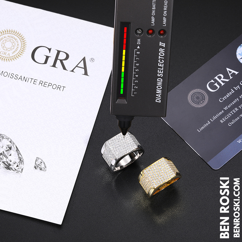 Rectangle Micro-Pavé Moissanite Ring Sterling Silver | Gold & Rose Gold | VVS Moissanite | GRA Certified