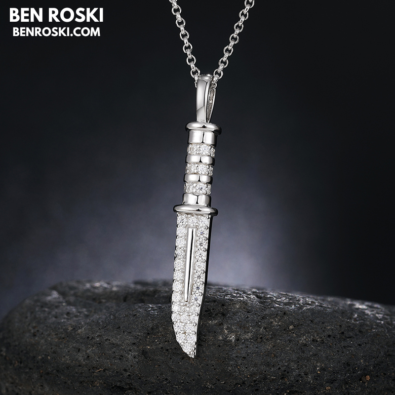 Knife Pendant Necklace Sterling Silver or Gold/Rose Gold Plated | VVS Moissanite | GRA Certified