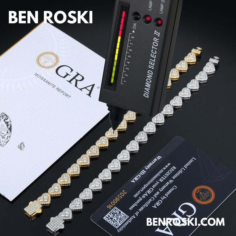 8MM Heart Moissanite Bracelet Sterling Silver, Gold, or Rose Gold | GRA Certified