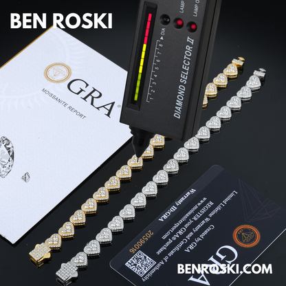 8MM Heart Moissanite Bracelet Sterling Silver, Gold, or Rose Gold | GRA Certified