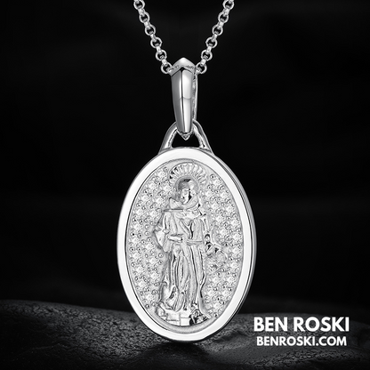 Saint Religious Oval Pendant Sterling Silver, Gold & Rose Gold | VVS Moissanite | GRA Certified