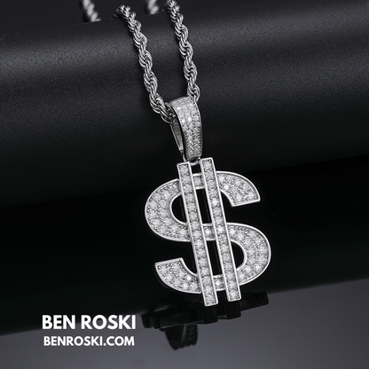 Moissanite Dollar Sign Pendant Sterling Silver or Gold/Rose Gold Plated | VVS Moissanite | GRA Certified