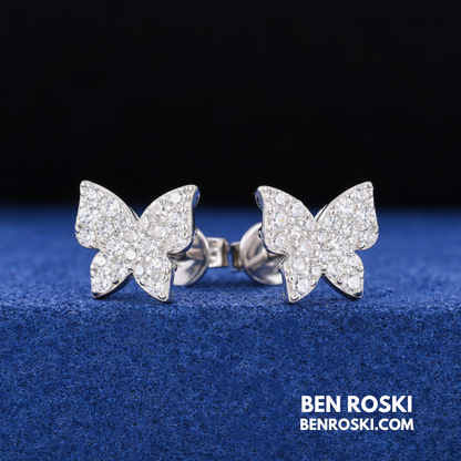 Butterfly Stud Earrings Sterling Silver, Gold, or Rose Gold | VVS Moissanite | GRA Certified