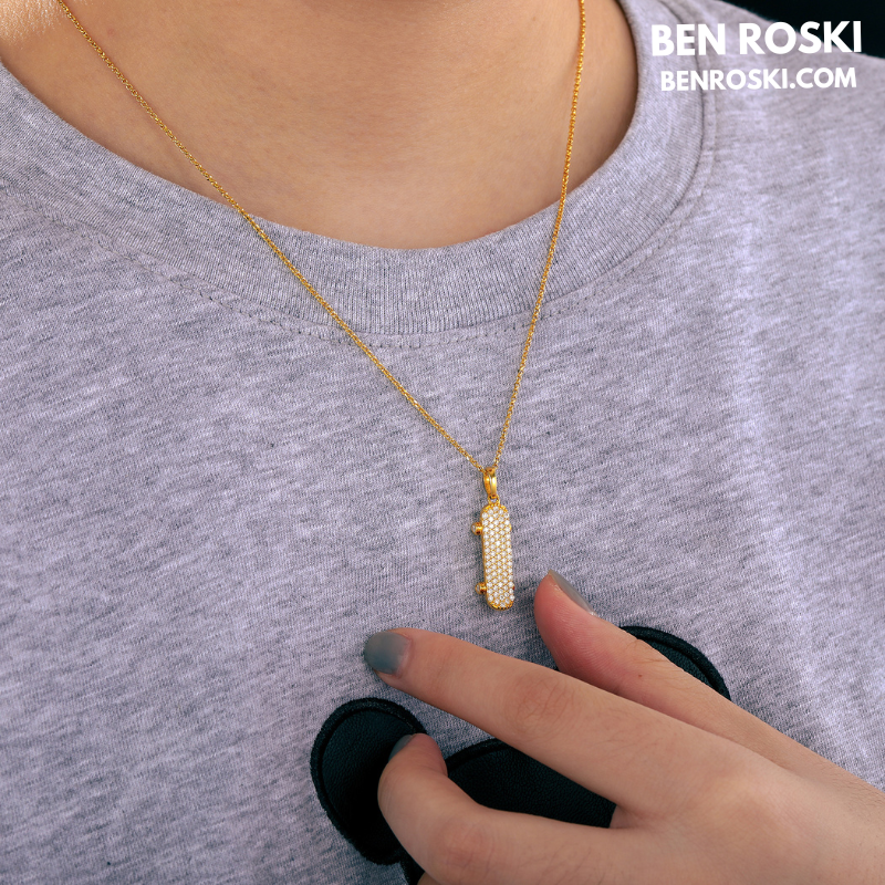 Skateboard Pendant Necklace Sterling Silver, Gold, or Rose Gold | VVS Moissanite | GRA Certified