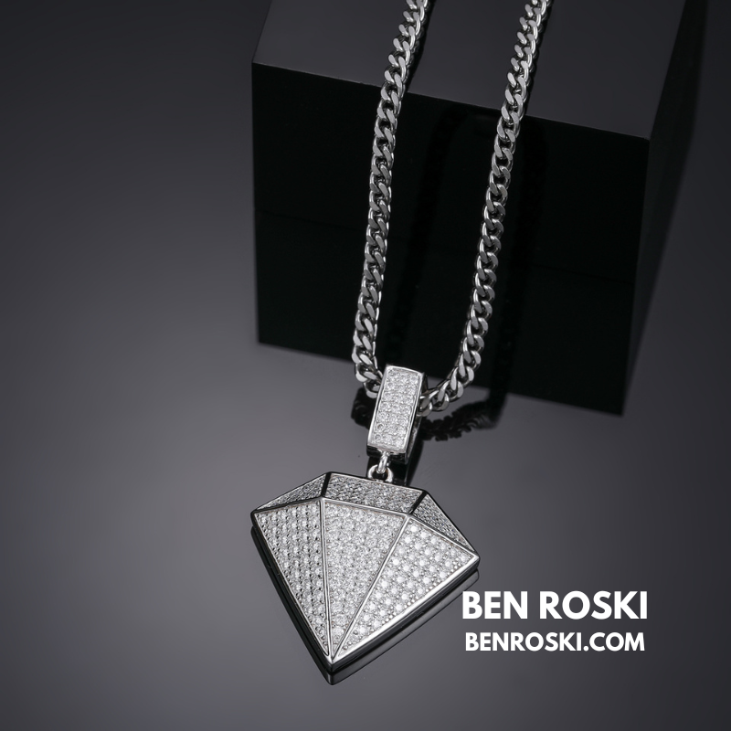 Diamond Shape Moissanite Pendant Sterling Silver, Gold / Rose Gold Plated | GRA Certified