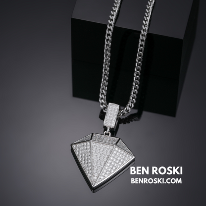 Diamond Shape Moissanite Pendant Sterling Silver, Gold / Rose Gold Plated | GRA Certified