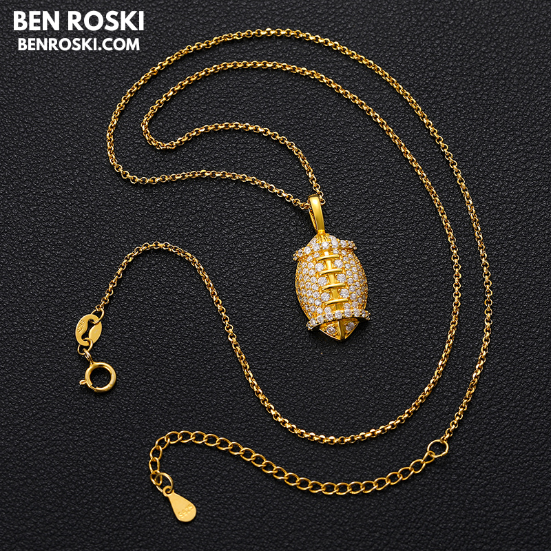 Moissanite Football Pendant Necklace Sterling Silver, Gold, or Rose Gold | VVS Moissanite | GRA Certified