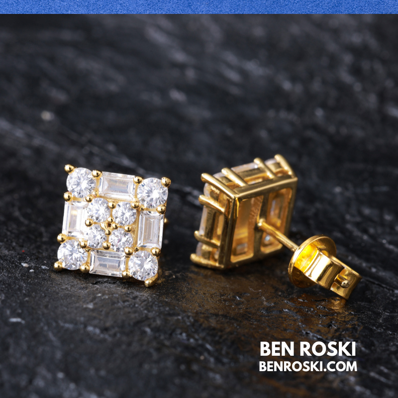 Square Cluster Stud Earrings Sterling Silver, Gold, or Rose Gold | VVS Moissanite | GRA Certified