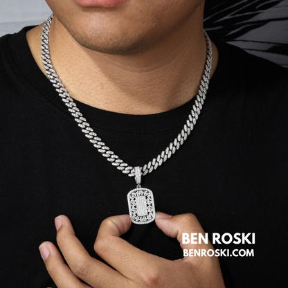 Iced Cuban Frame Pendant Sterling Silver or Gold / Rose Gold Plated | VVS Moissanite | GRA Certified