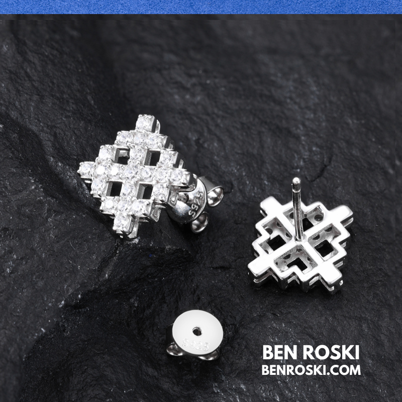 Geometric Cluster Stud Earrings Sterling Silver, Gold, or Rose Gold | VVS Moissanite | GRA Certified