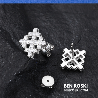 Geometric Cluster Stud Earrings Sterling Silver, Gold, or Rose Gold | VVS Moissanite | GRA Certified