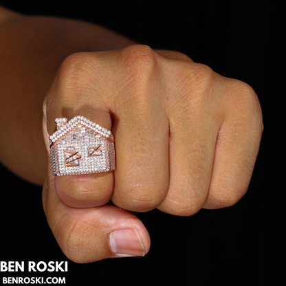 Iced-Out Roman Numeral Mansion Ring Sterling Silver or Gold/Rose Gold Plated | VVS Moissanite | GRA Certified