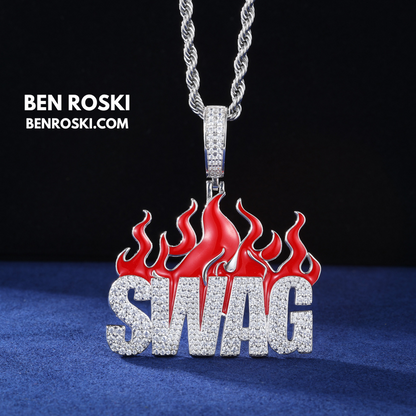 SWAG Flame Pendant Sterling Silver or Gold/Rose Gold Plated | VVS Moissanite | GRA Certified