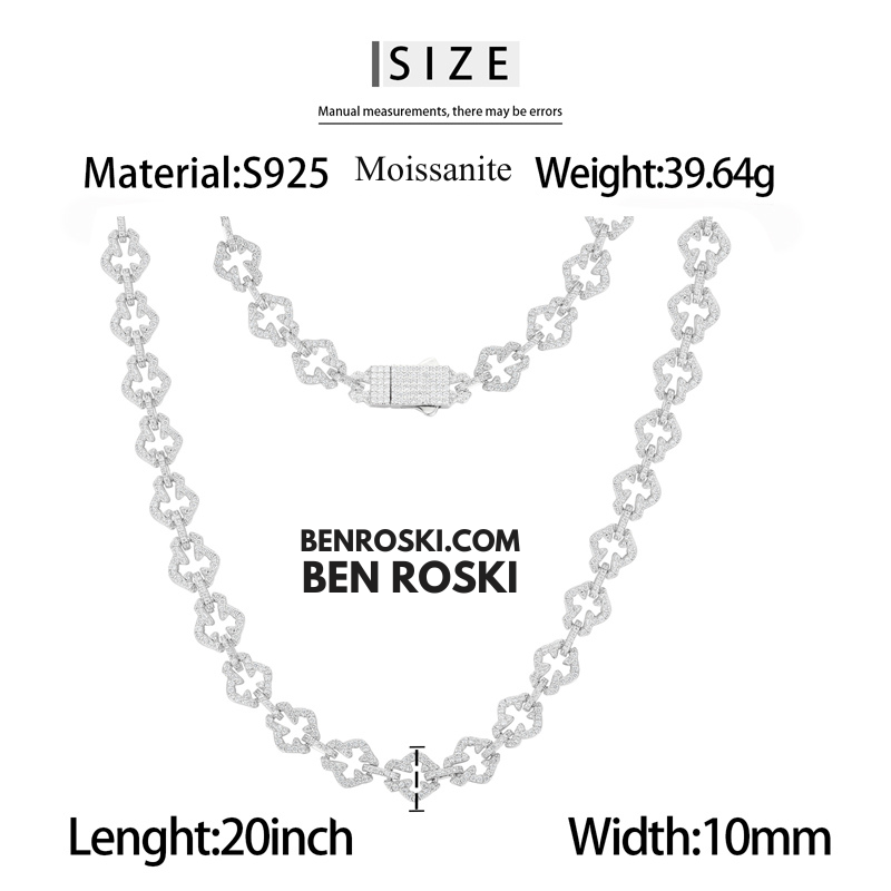 Iced-Out Clover Link Necklace Sterling Silver, Gold & Rose Gold | VVS Moissanite | GRA Certified