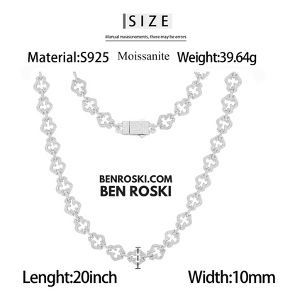 Iced-Out Clover Link Necklace Sterling Silver, Gold & Rose Gold | VVS Moissanite | GRA Certified
