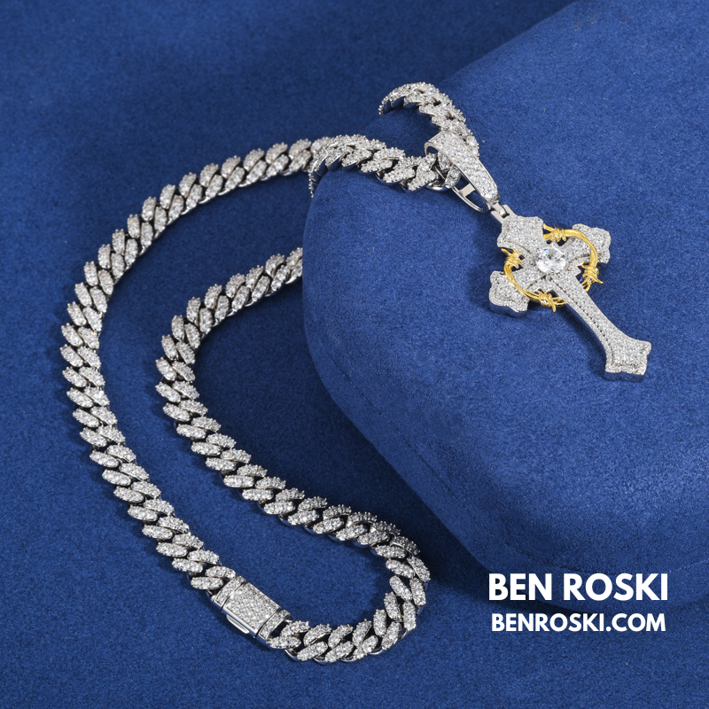 Barbed Cross Pendant Sterling Silver or Gold/Rose Gold Plated | VVS Moissanite | GRA Certified