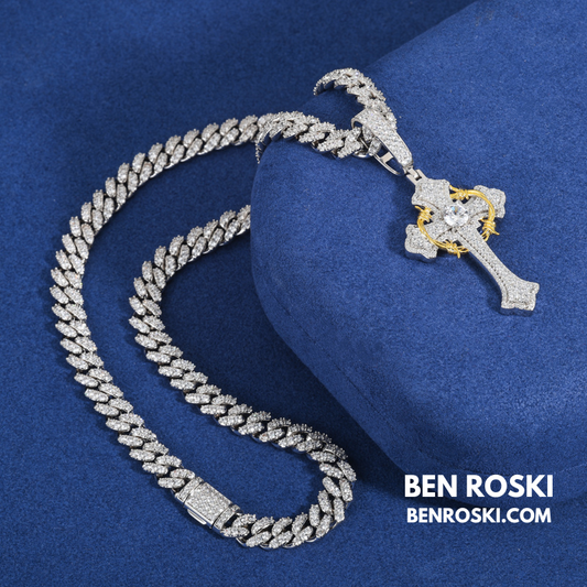 Barbed Cross Pendant Sterling Silver or Gold/Rose Gold Plated | VVS Moissanite | GRA Certified