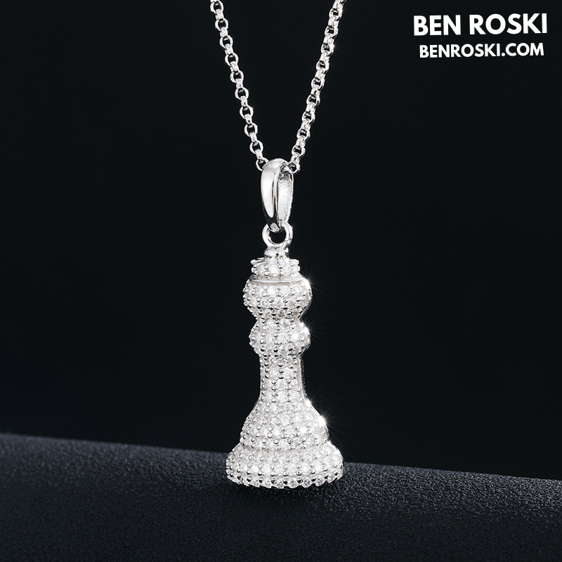 Moissanite Chess Piece Pendant Sterling Silver, Gold, or Rose Gold | VVS1 Moissanite | GRA Certified