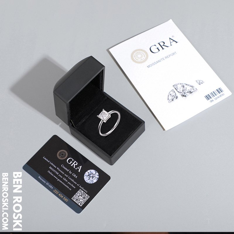 Princess Cut Moissanite Solitaire Ring Sterling Silver, Gold or Rose Gold | VVS Moissanite | GRA Certified