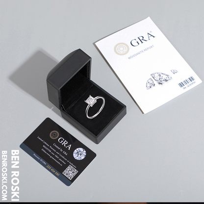 Princess Cut Moissanite Solitaire Ring Sterling Silver, Gold or Rose Gold | VVS Moissanite | GRA Certified
