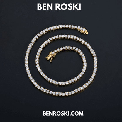 Moissanite Tennis Chain Necklace – 4MM Sterling Silver, Gold & Rose Gold | VVS1 Moissanite | GRA Certified