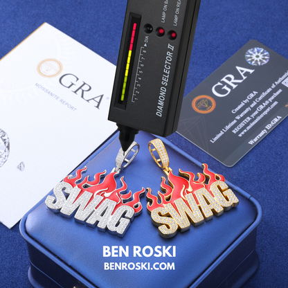 SWAG Flame Pendant Sterling Silver or Gold/Rose Gold Plated | VVS Moissanite | GRA Certified