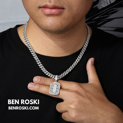 Iced Cuban Frame Pendant Sterling Silver or Gold / Rose Gold Plated | VVS Moissanite | GRA Certified