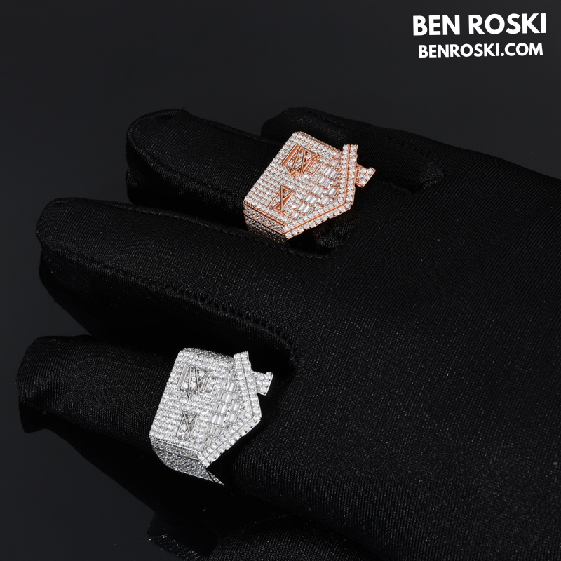 Iced-Out Roman Numeral Mansion Ring Sterling Silver or Gold/Rose Gold Plated | VVS Moissanite | GRA Certified