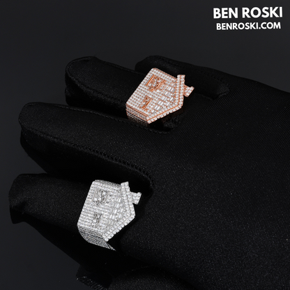 Iced-Out Roman Numeral Mansion Ring Sterling Silver or Gold/Rose Gold Plated | VVS Moissanite | GRA Certified