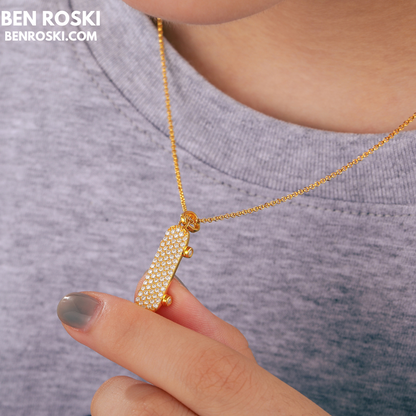 Skateboard Pendant Necklace Sterling Silver, Gold, or Rose Gold | VVS Moissanite | GRA Certified