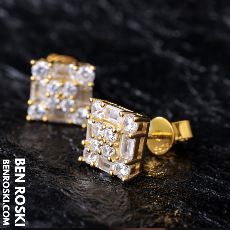 Square Cluster Stud Earrings Sterling Silver, Gold, or Rose Gold | VVS Moissanite | GRA Certified