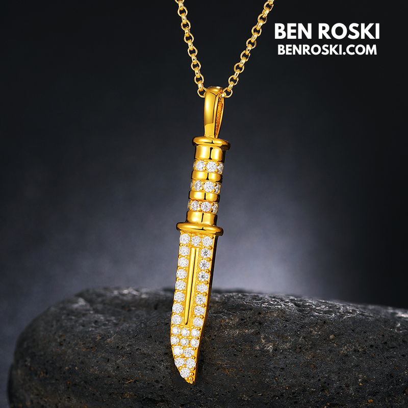 Knife Pendant Necklace Sterling Silver or Gold/Rose Gold Plated | VVS Moissanite | GRA Certified