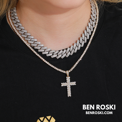 Moissanite Cross Pendant Necklace Sterling Silver, Gold & Rose Gold Plated | VVS Moissanite | GRA Certified