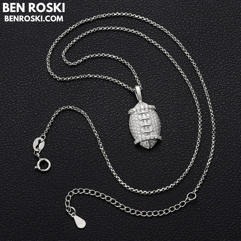 Moissanite Football Pendant Necklace Sterling Silver, Gold, or Rose Gold | VVS Moissanite | GRA Certified