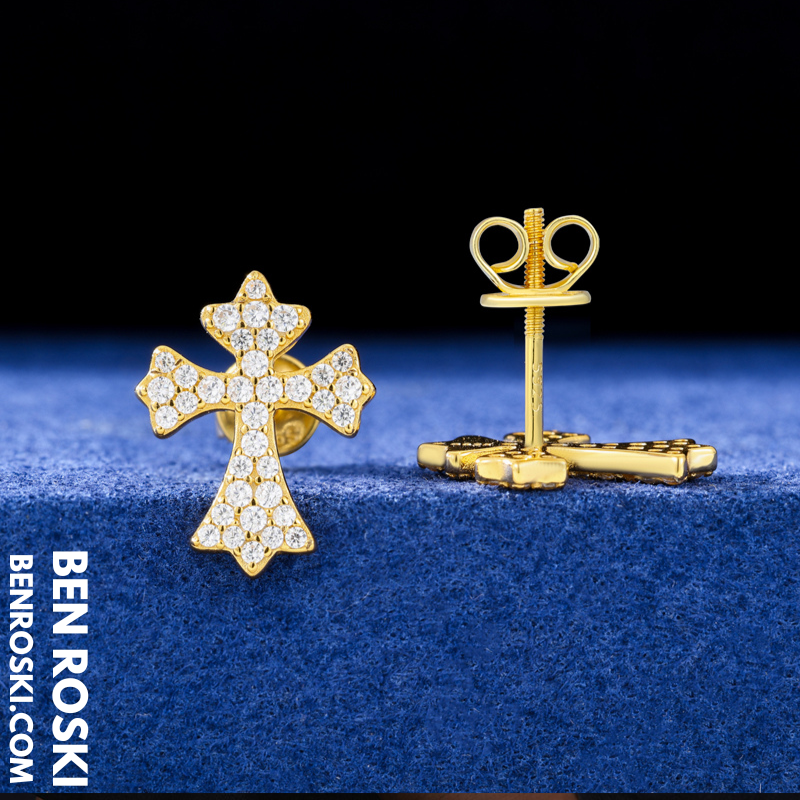 Cross Moissanite Stud Earrings Sterling Silver, Gold & Rose Gold | VVS Moissanite | GRA Certified