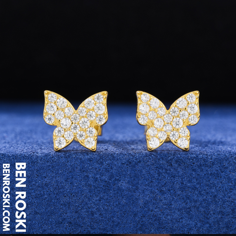 Butterfly Stud Earrings Sterling Silver, Gold, or Rose Gold | VVS Moissanite | GRA Certified