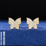 Butterfly Stud Earrings Sterling Silver, Gold, or Rose Gold | VVS Moissanite | GRA Certified