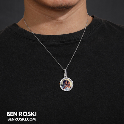 Custom Round Photo Pendant Sterling Silver, Gold & Rose Gold | VVS Moissanite | GRA Certified