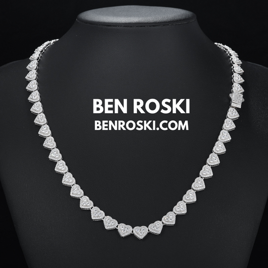 8MM Heart Moissanite Chain Sterling Silver, Gold, or Rose Gold | GRA Certified