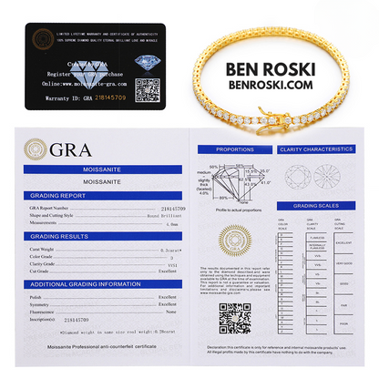 Moissanite Tennis Bracelet – 3MM / 4MM | 7–8 Inch | Silver, Gold & Rose Gold | VVS1 Moissanite | GRA Certified
