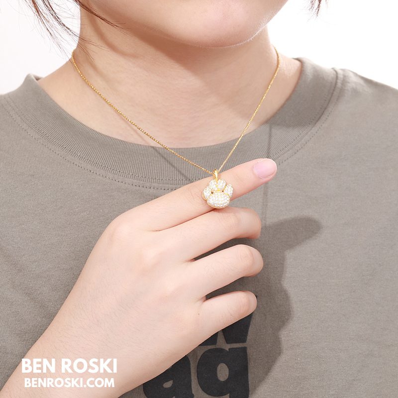 Moissanite Paw Print Pendant Necklace | Sterling Silver, Gold, or Rose Gold | VVS1 | GRA Certified