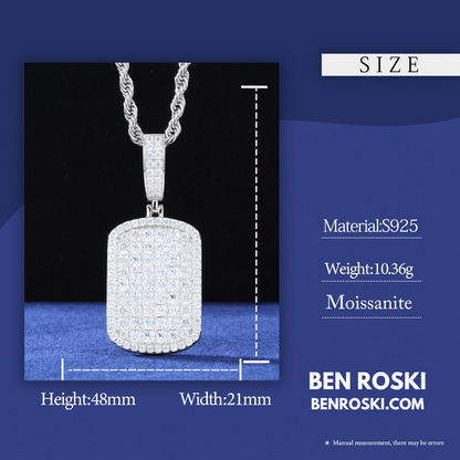 Iced Moissanite Rectangular Pendant Sterling Silver, Gold or Rose Gold Plated | VVS Moissanite | GRA Certified