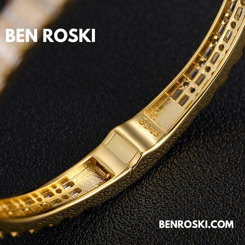 Baguette Moissanite Open Bangle – 7/8-Inch | 5.5MM | Silver, Gold Plated & Rose Gold Plated over 925 Silver | GRA Certified